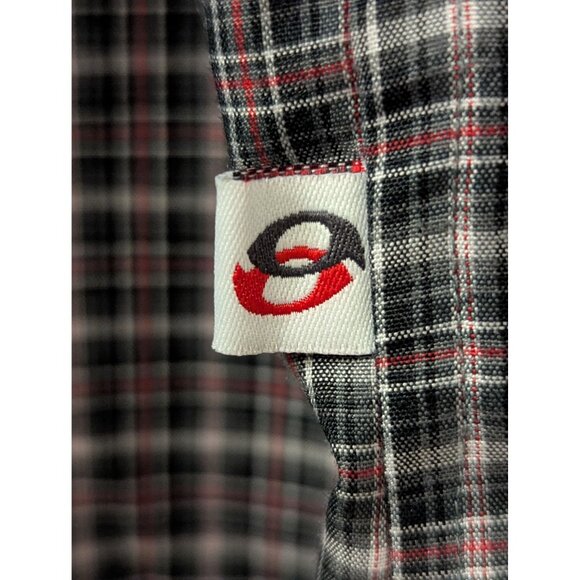 Y2K Anchor Blue Mens Plaid Button-Up Long Sleeve Shirt L Red/Black/Gray - Picture 3 of 6